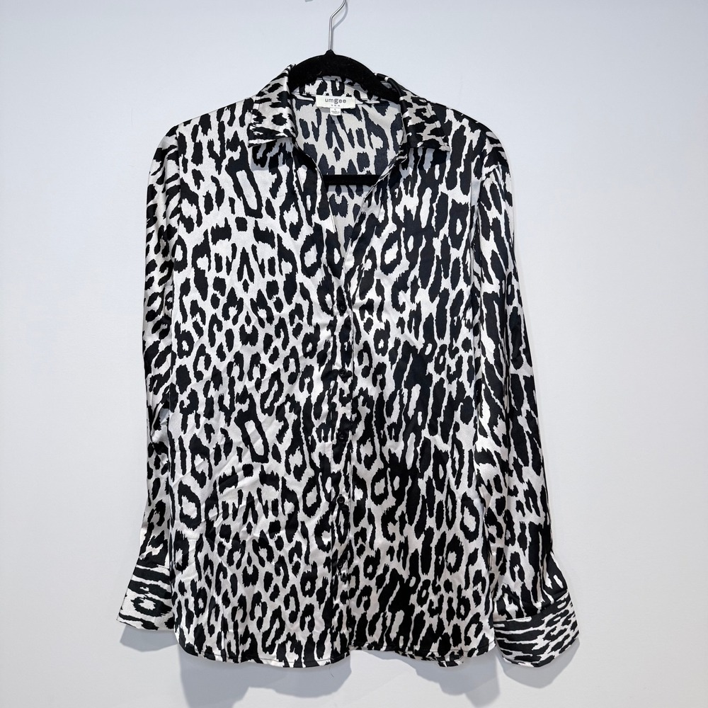UMGEE Leopard Print Button‎ Up Shirt Women's Long Sleeve Collared Top Size L